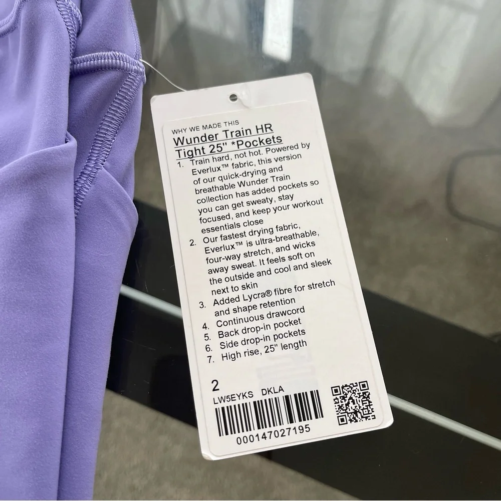 NWT Lululemon‎ Wunder Train HR Tight 25” Pockets Womens Size 2 Purple